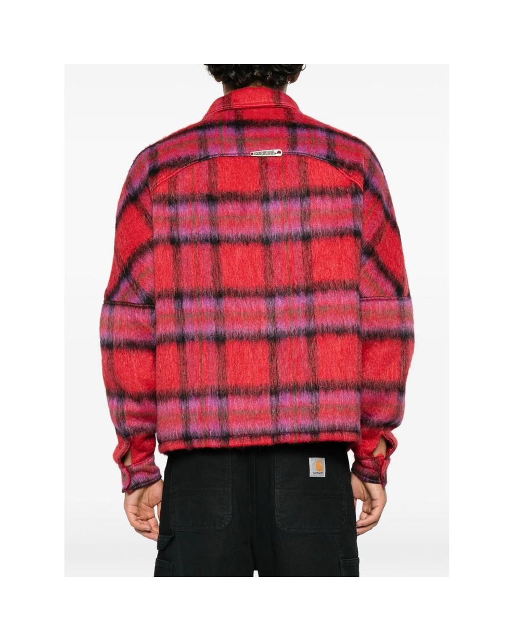 DIET STARTS MONDAY Red Check-Pattern Oversized Shirt for men