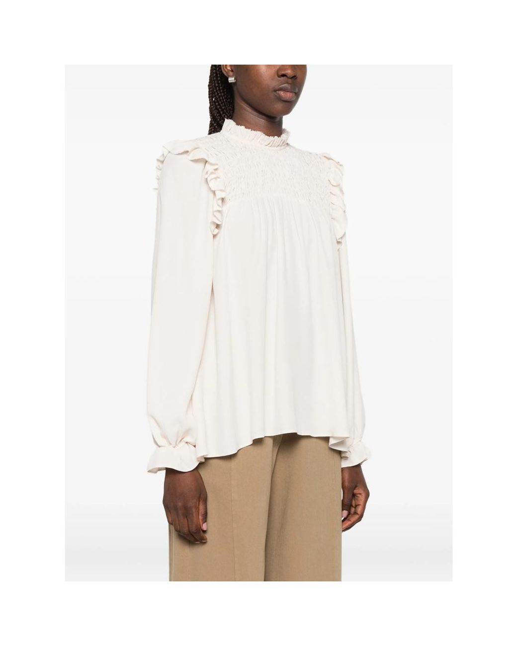 Forte_forte White Ruffled Smocked Blouse