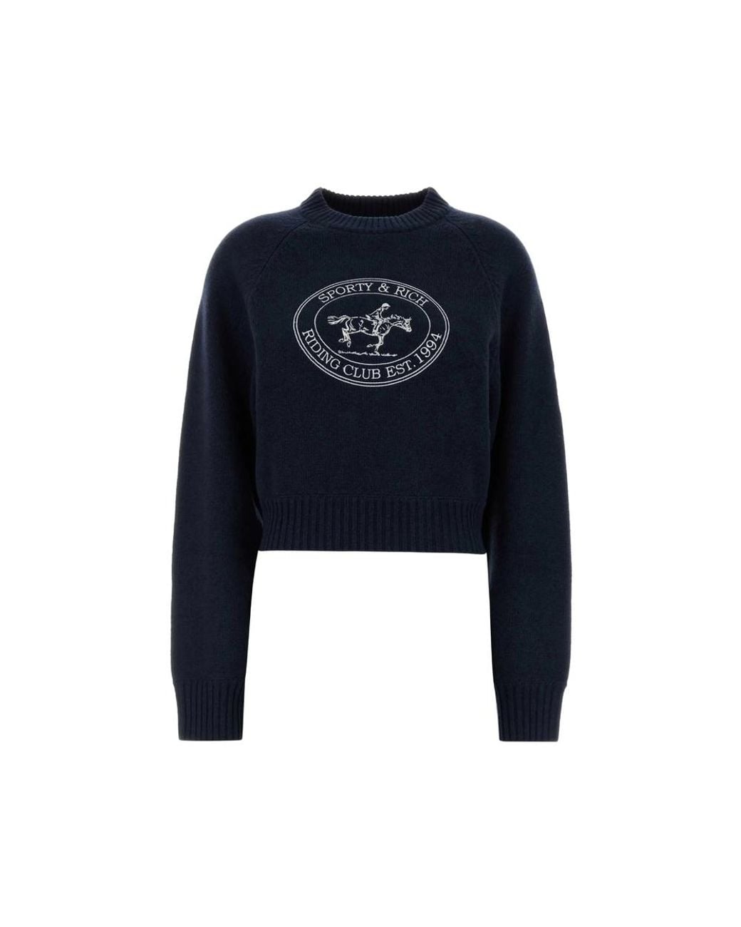 Sporty & Rich Blue Logo-Print Wool Jumper