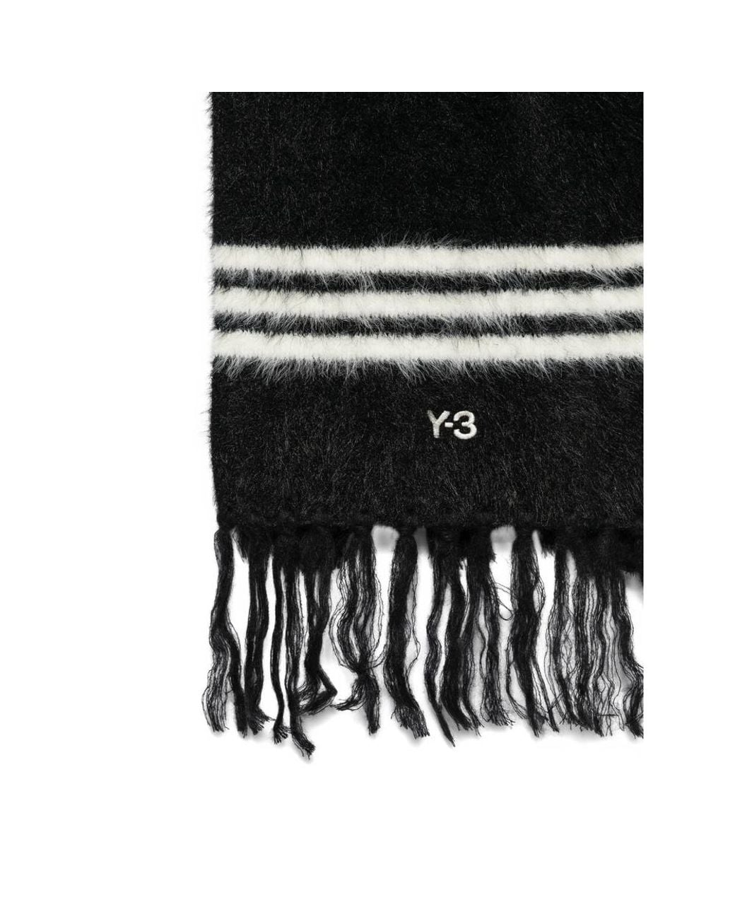 Y-3 Black 3-Stripes Fringed Scarf
