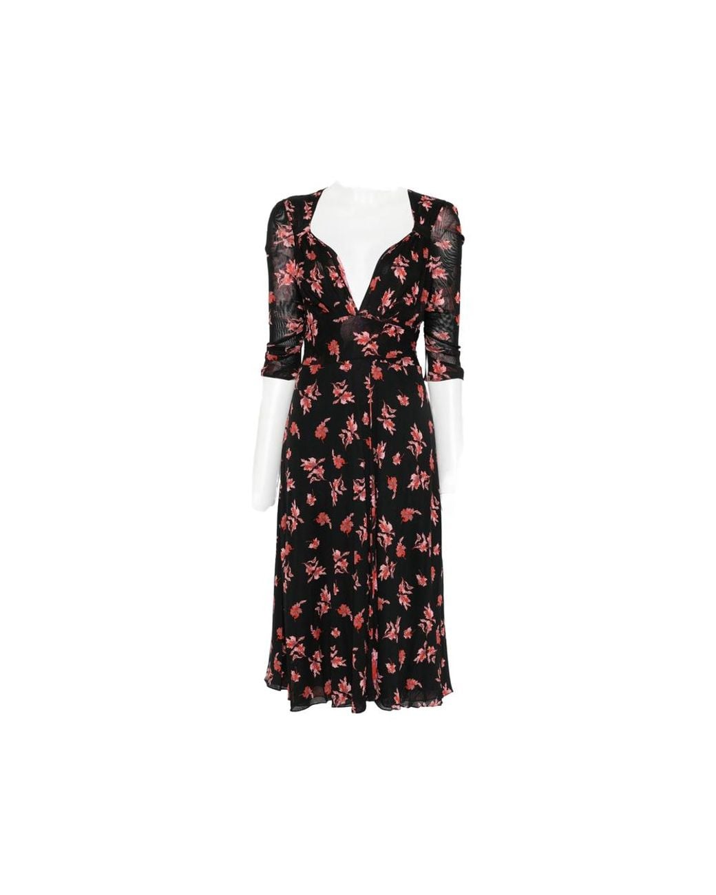 Diane von Furstenberg Black Carmen Floral-Print Ruched-Sleeve Midi Dress