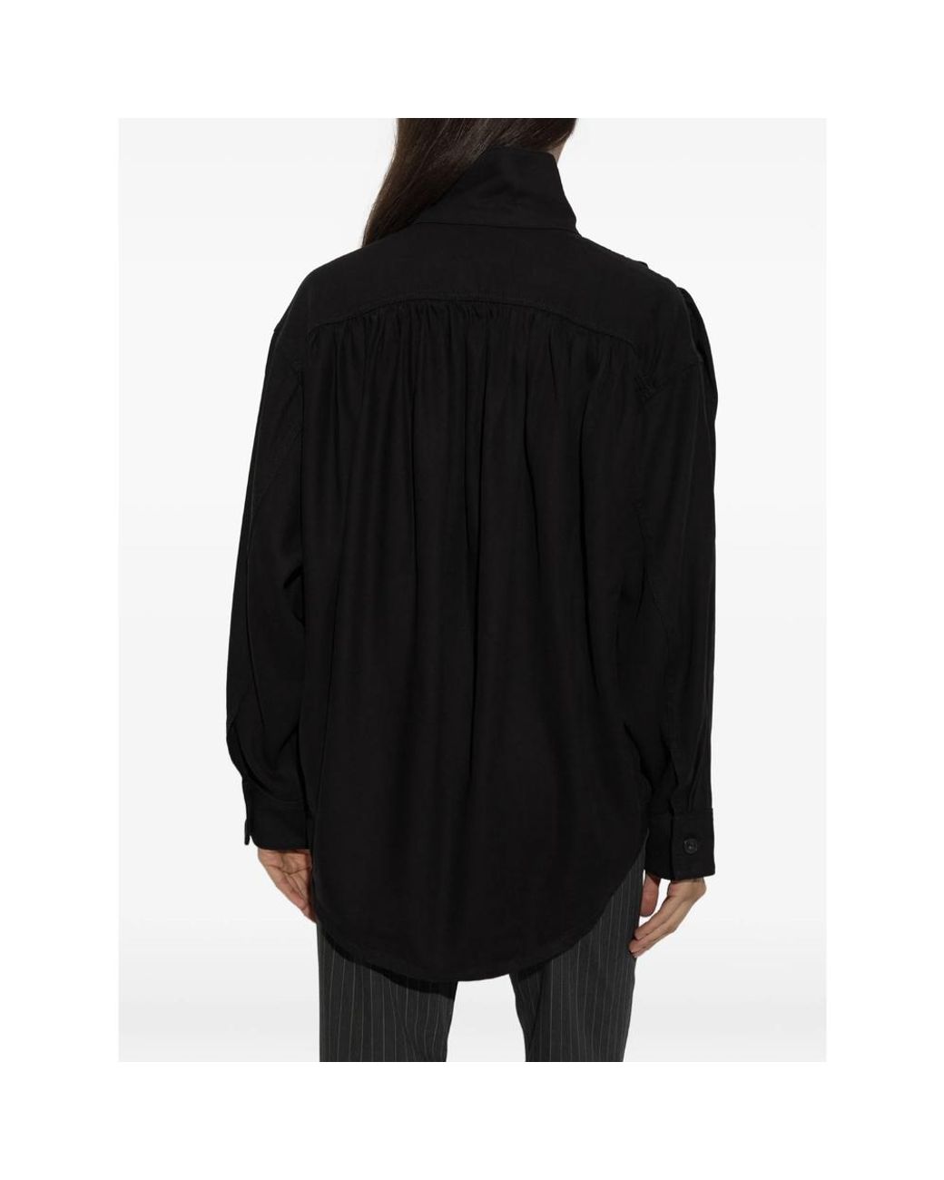 IRO Black Fenyra High-Neck Gathered Denim Shirt