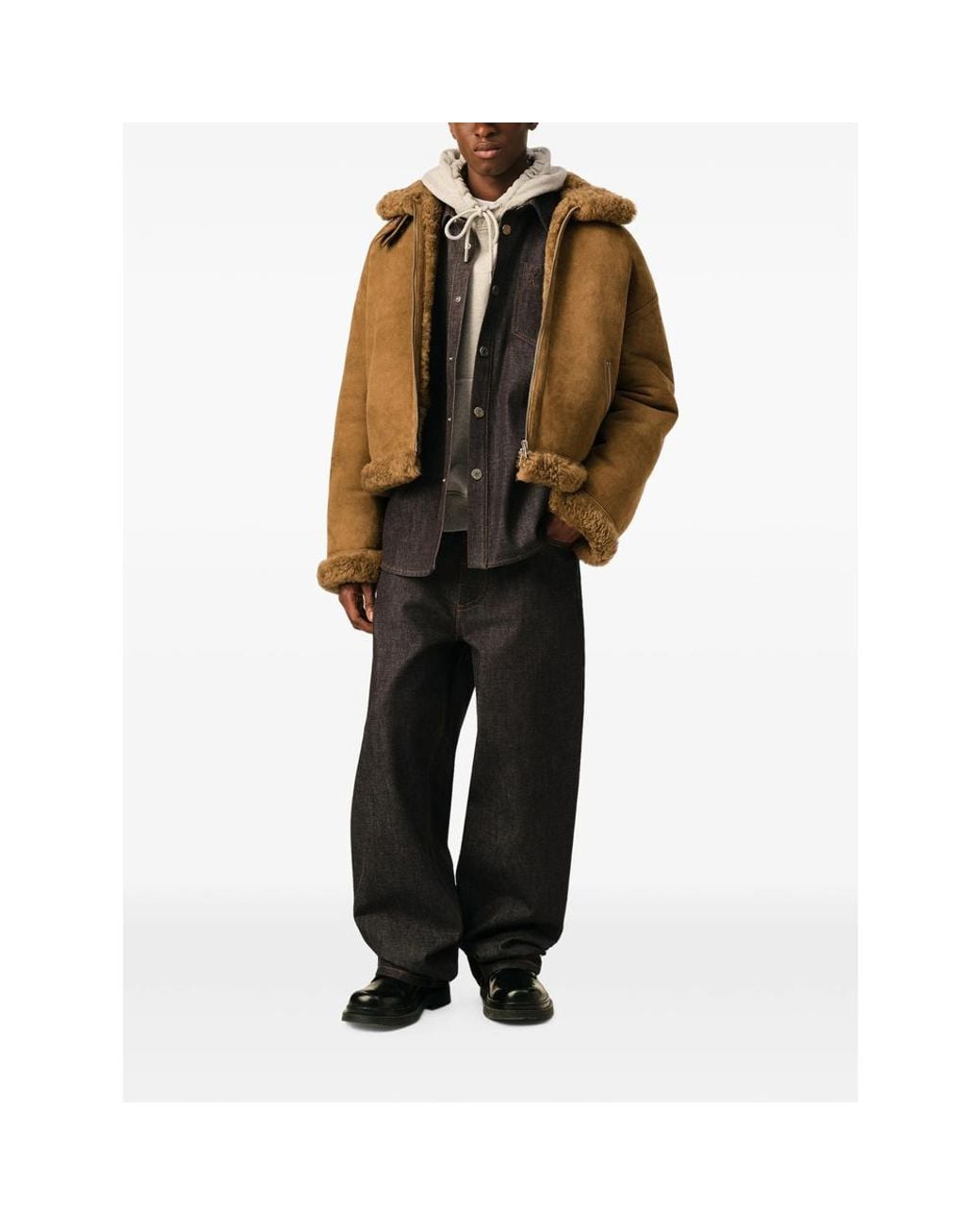AMI Brown Sheep Shearling Aviator Jacket for men