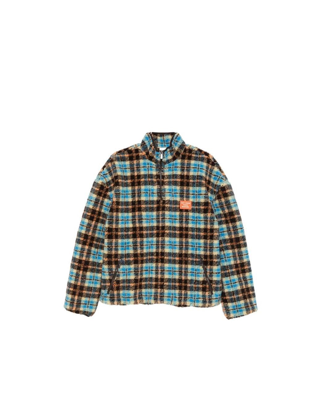 Drole de Monsieur Green Check-Pattern Fleece Jacket for men