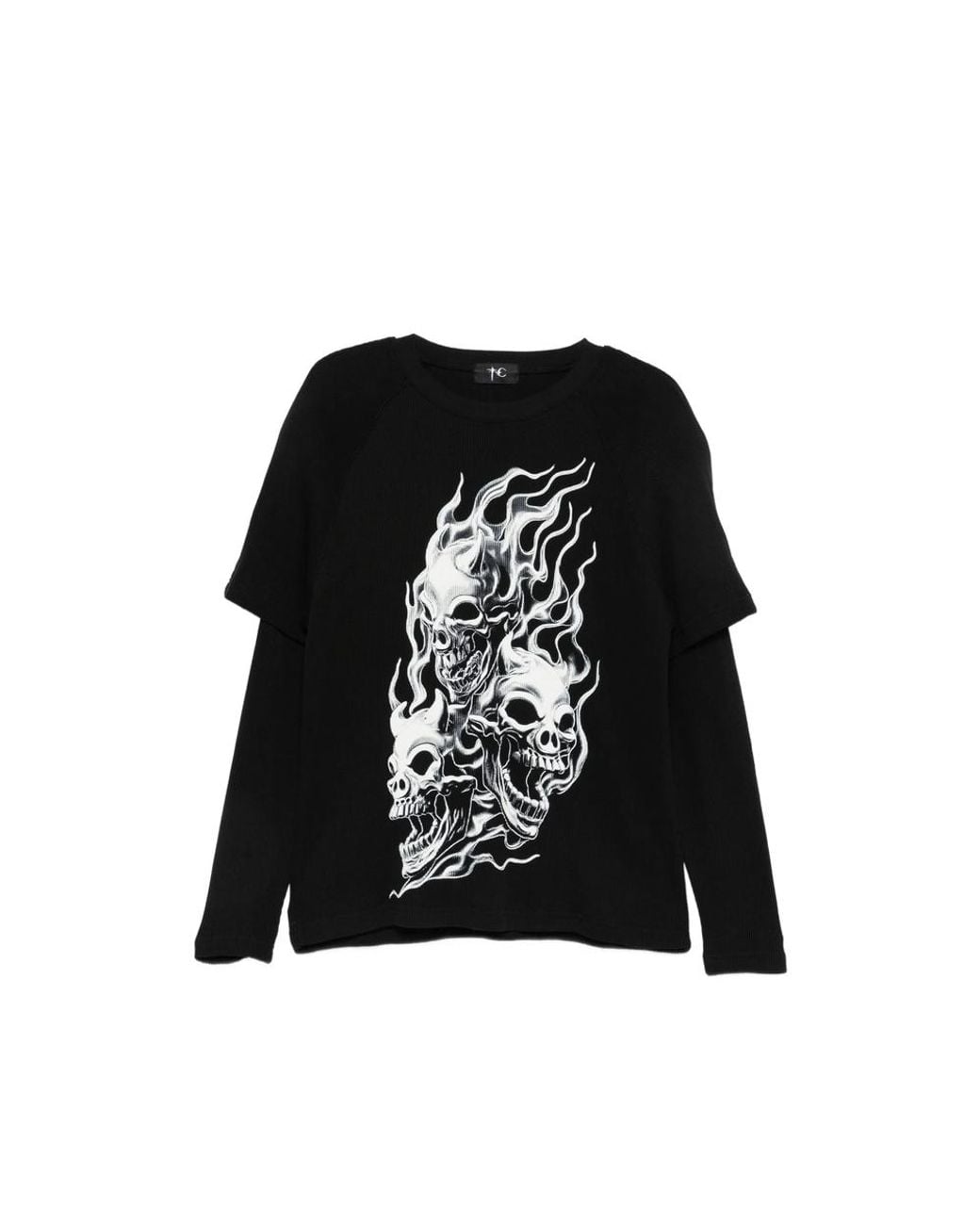 THUG CLUB Black Skull-Print Layered-Sleeve Sweatshirt for men