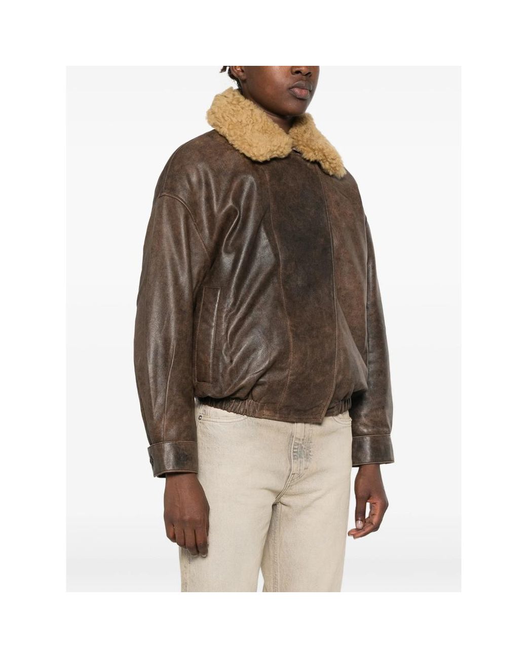R13 Brown Shearling-Collar Leather Jacket