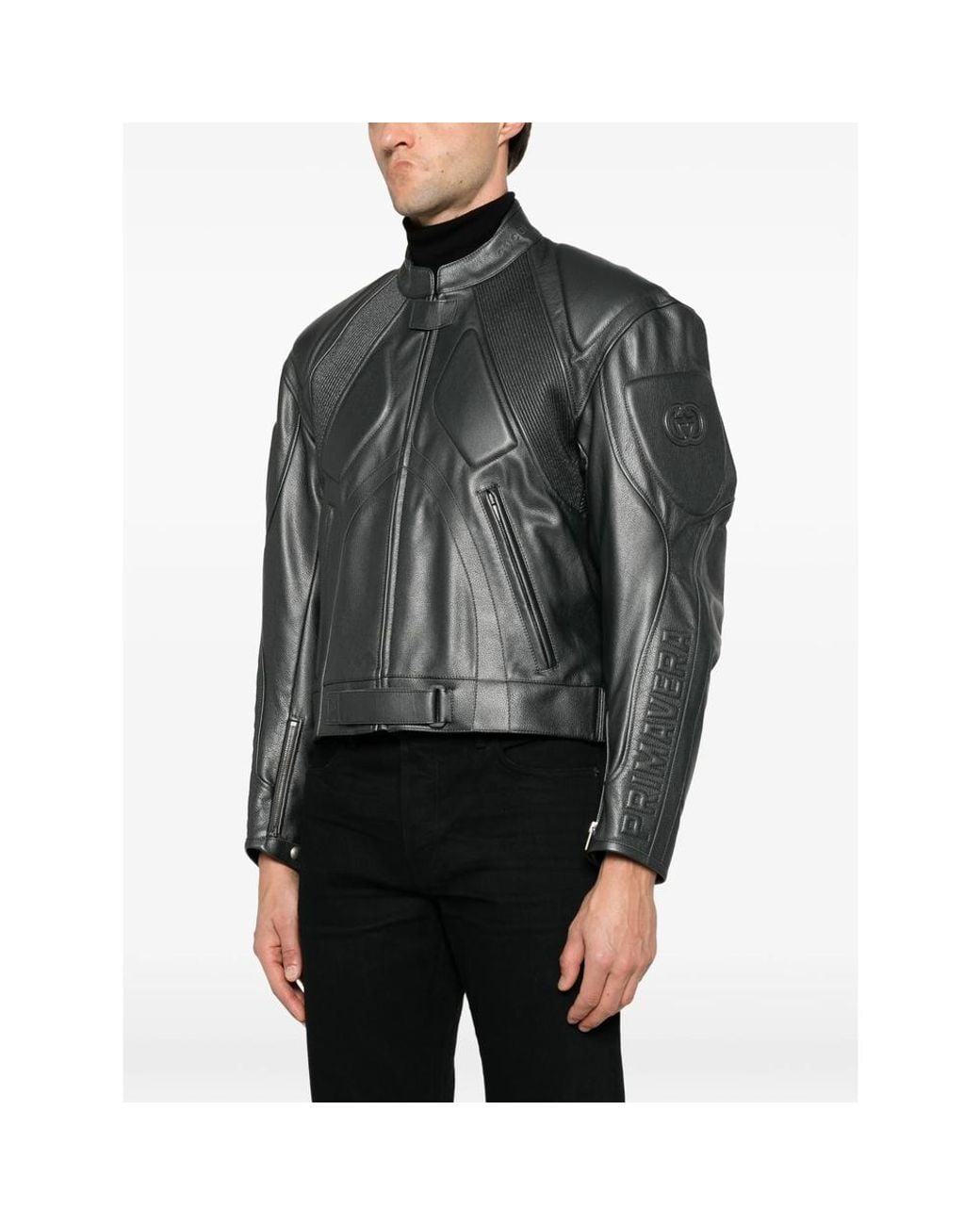 Gucci Gray Interlocking G Leather Jacket for men