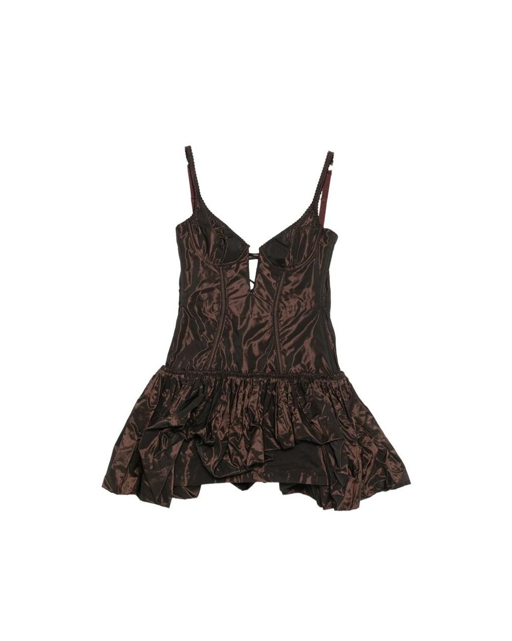 Maria Lucia Hohan Brown Ayna Corset-Style Ruffled Mini Dress