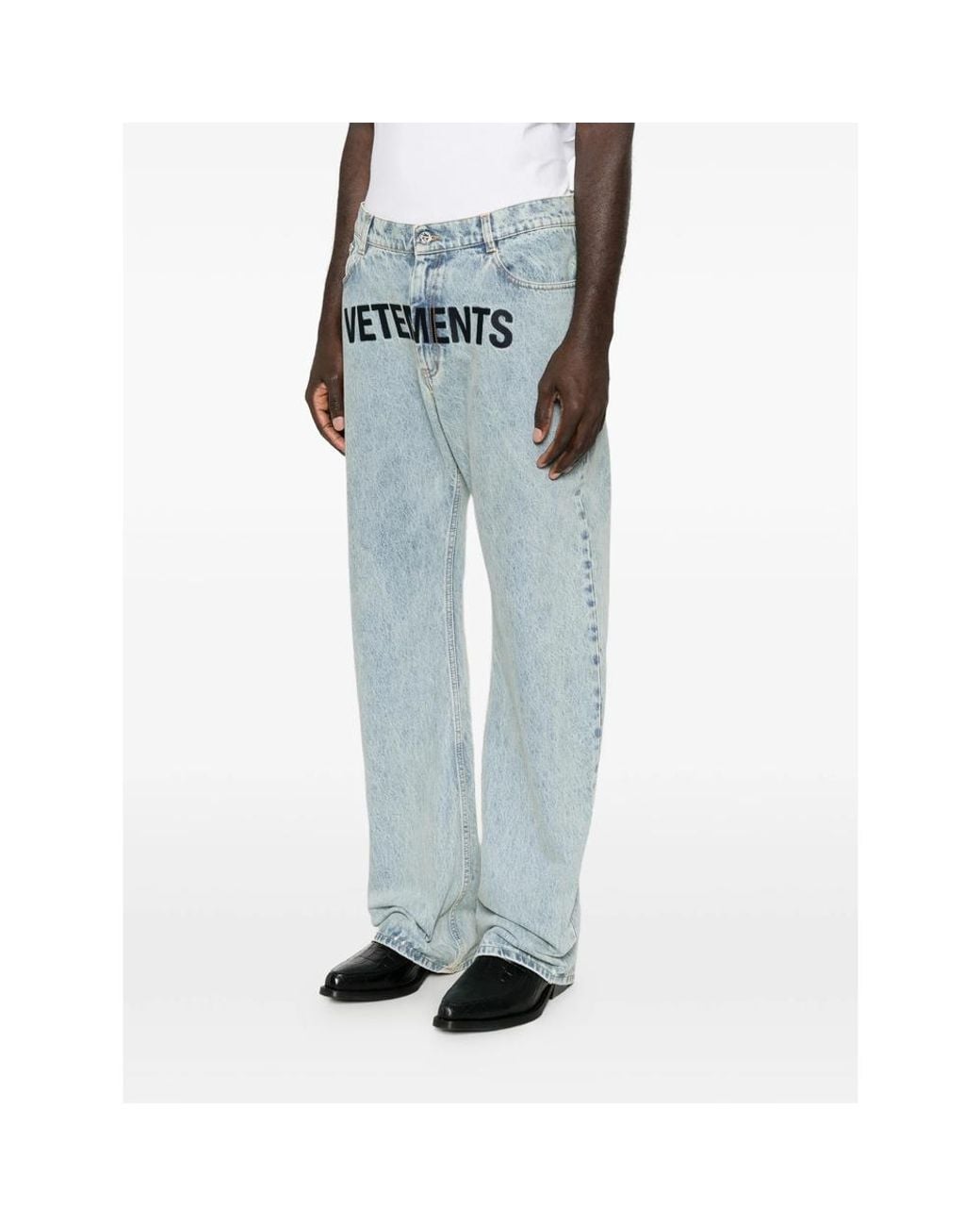 Vetements Blue Logo-Print Loose-Fit Jeans for men