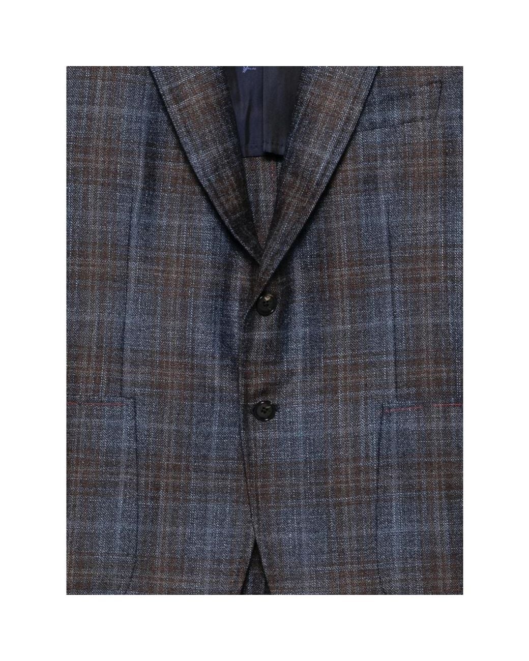 Isaia Blue Check-Pattern Single-Breasted Blazer for men