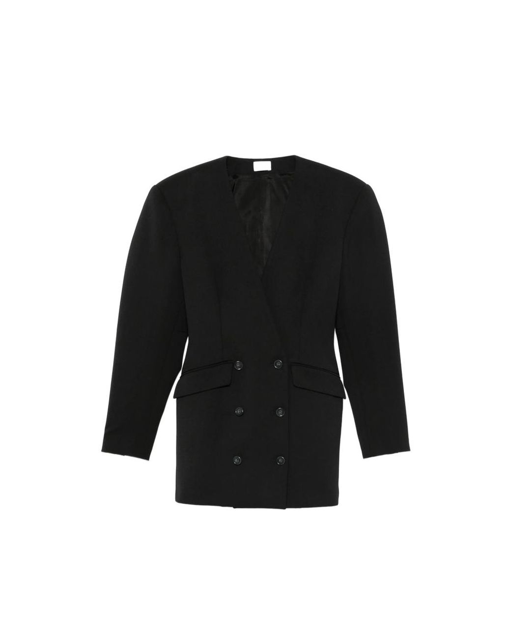 ANDAMANE Black Double-Breasted Collarless Jacket