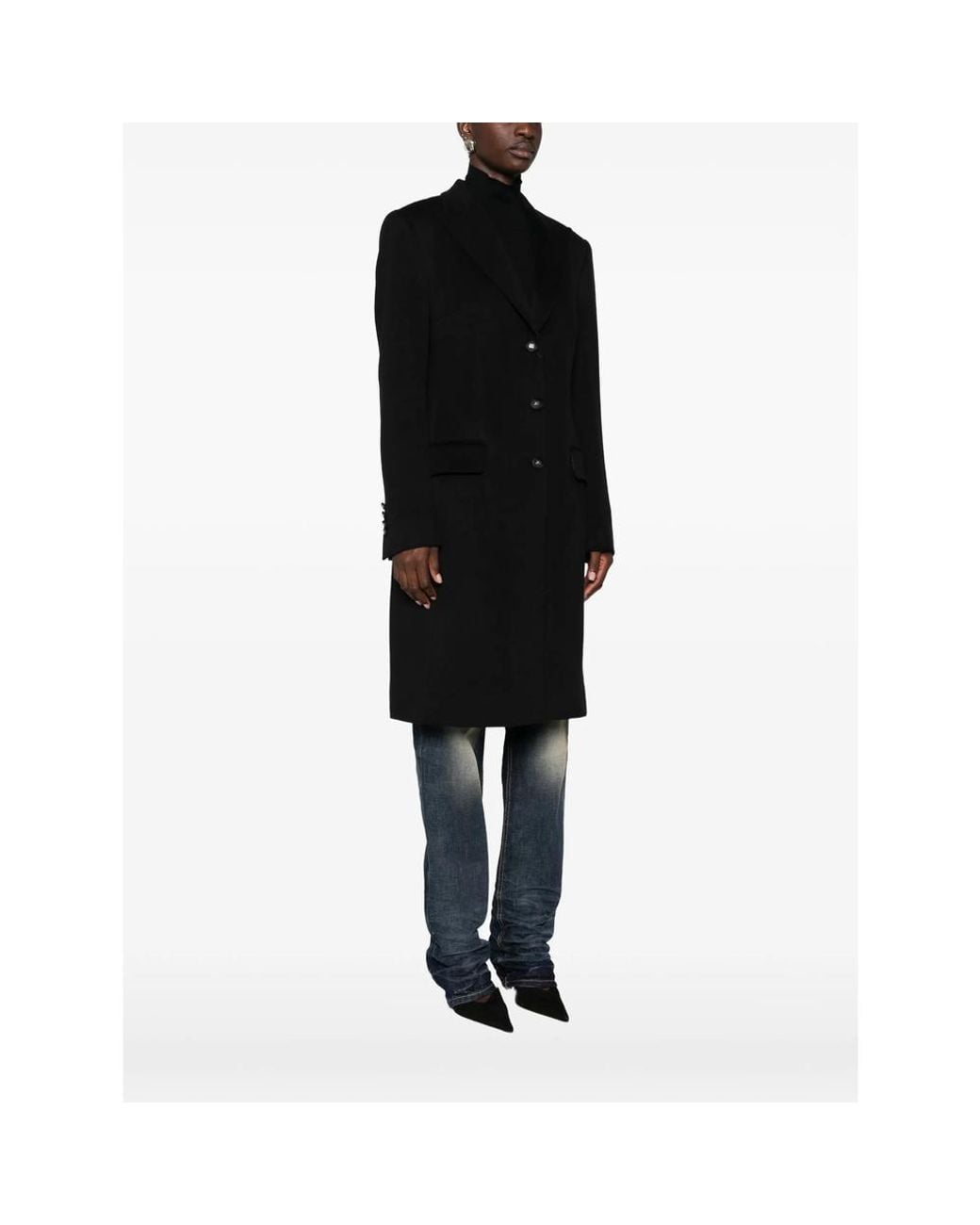 Dolce & Gabbana Black Single-Breasted Logo-Plaque Coat