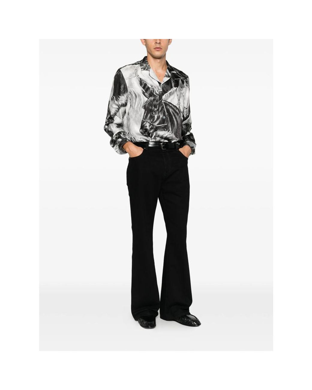 Gucci Black Horse-Print Silk Shirt for men
