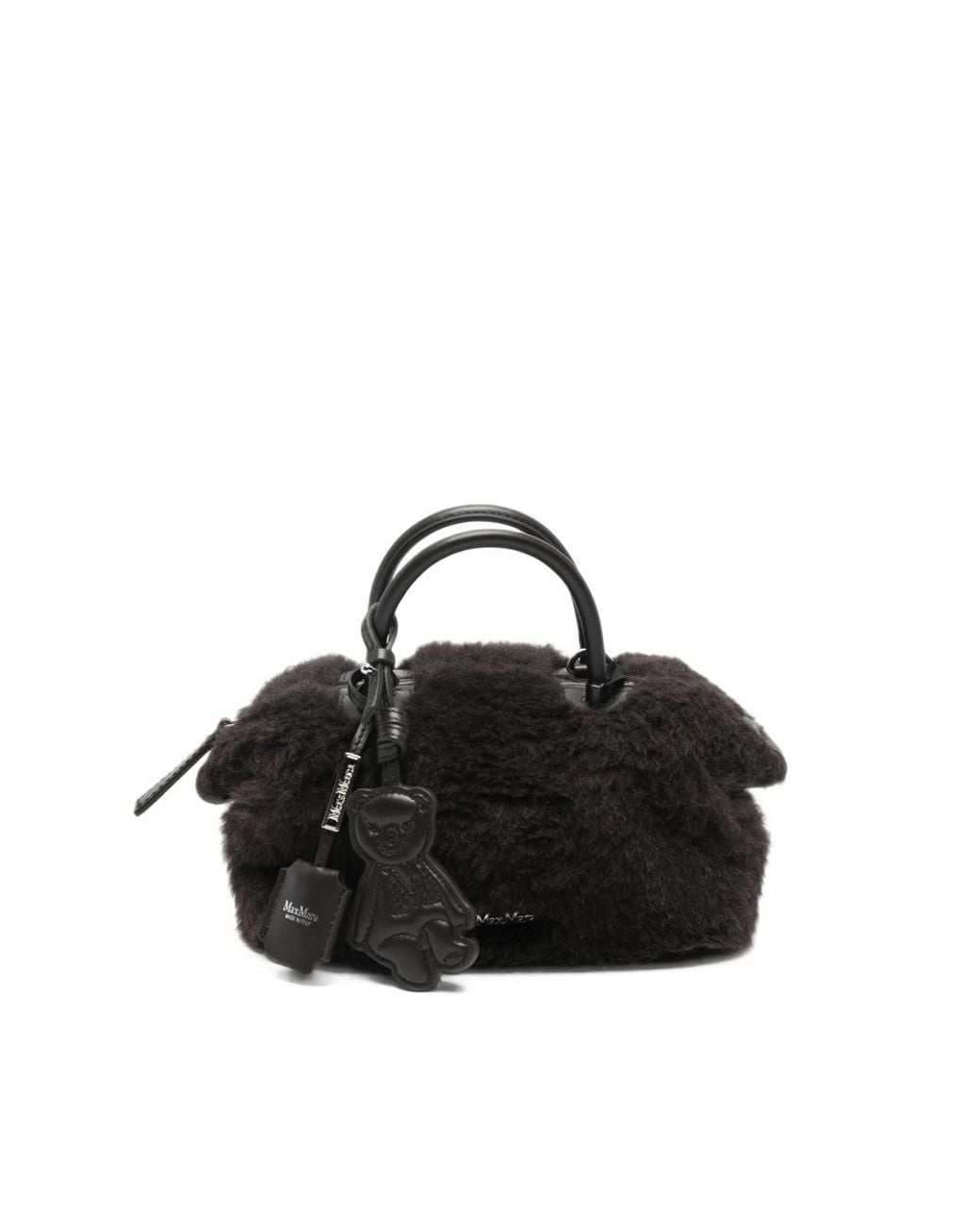 Max Mara Black Mxatedholdalls1 Teddy-Texture Bear-Charm Tote Bag