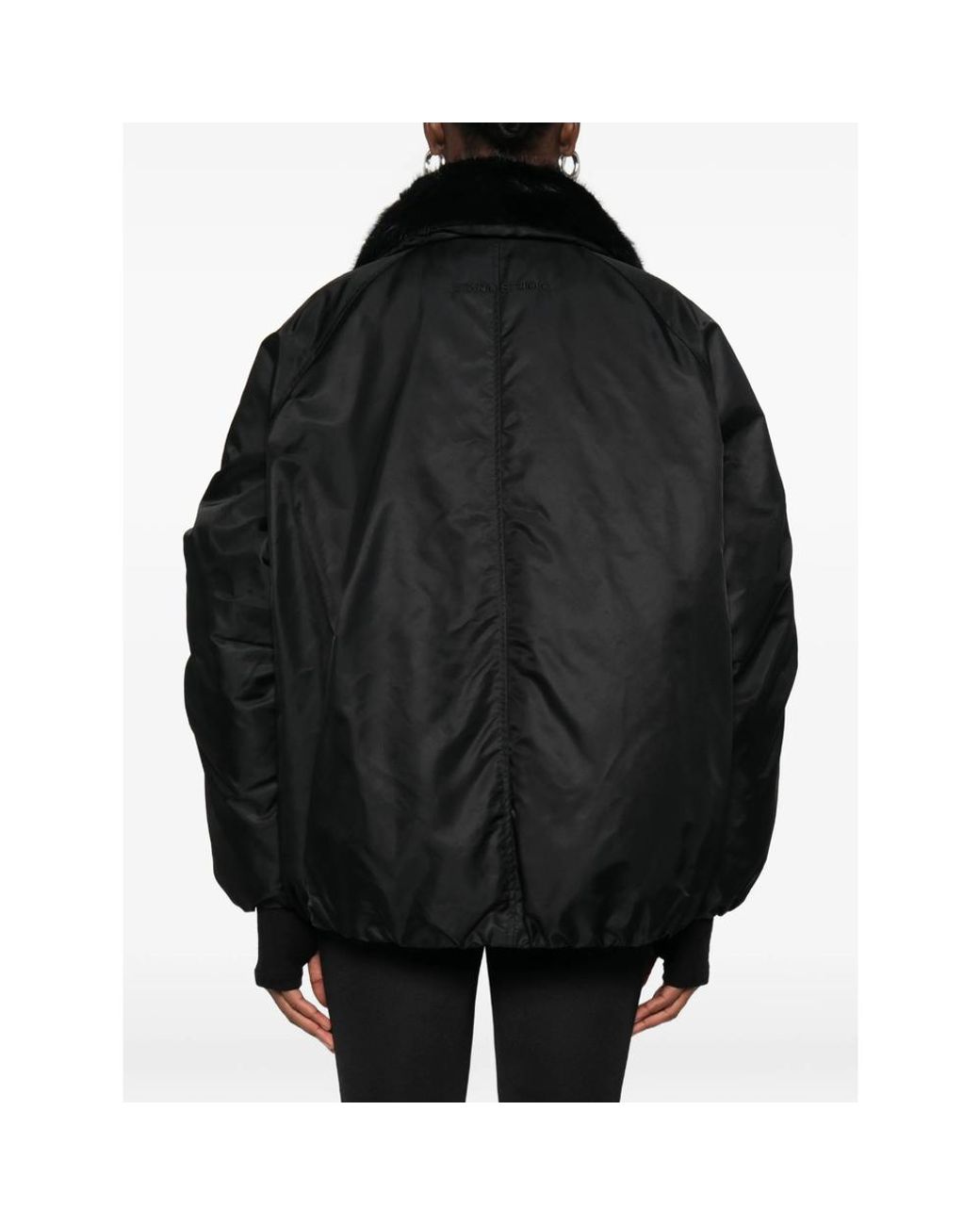 STAND Black Faux-Fur Collar Bomber Jacket