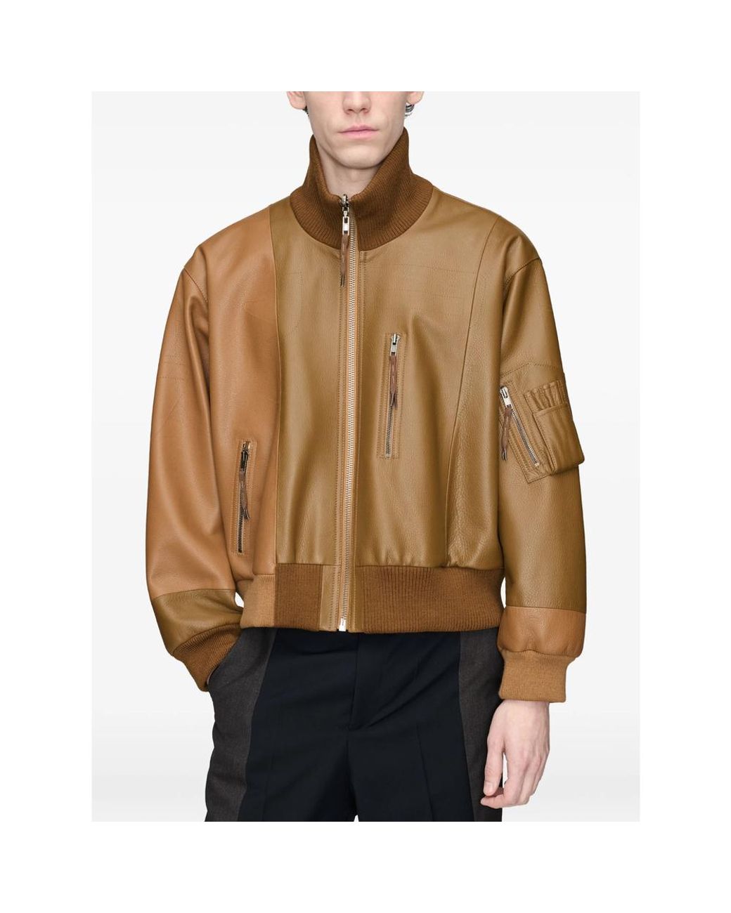 Maison Margiela Brown Spliced Leather Bomber Jacket for men