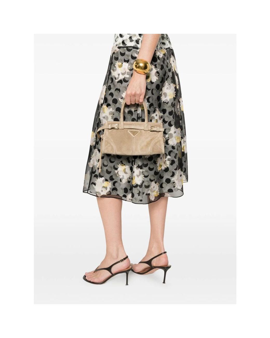 Prada Natural Buckle Suede Tote Bag