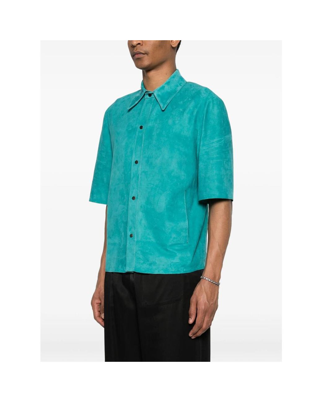 Salvatore Santoro Blue Button-Up Short-Sleeve Overshirt for men