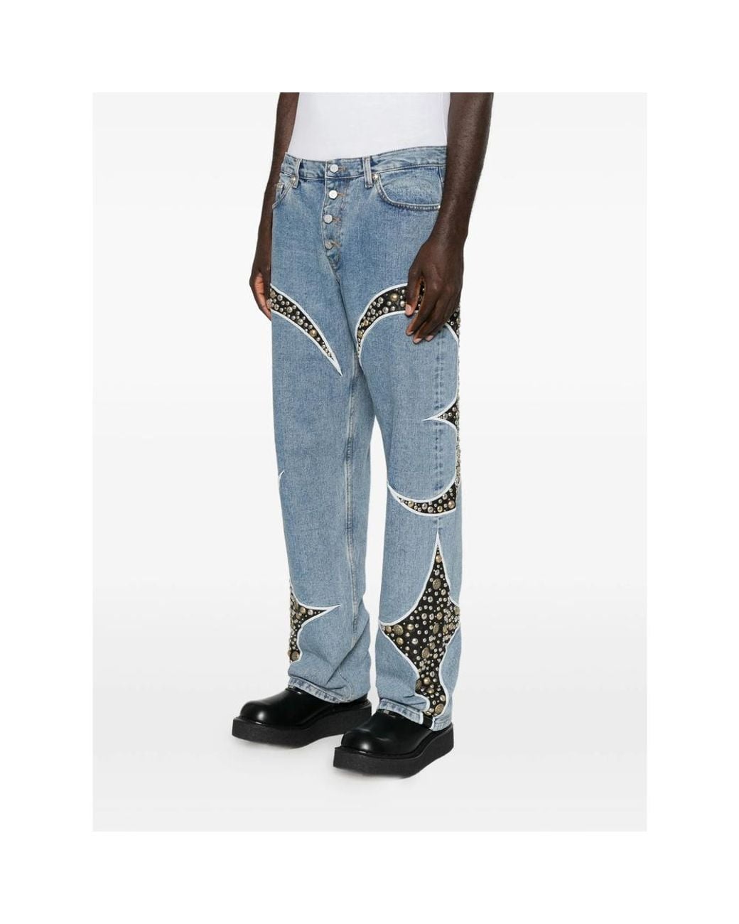 THUG CLUB Blue Studded Straight-Leg Jeans for men