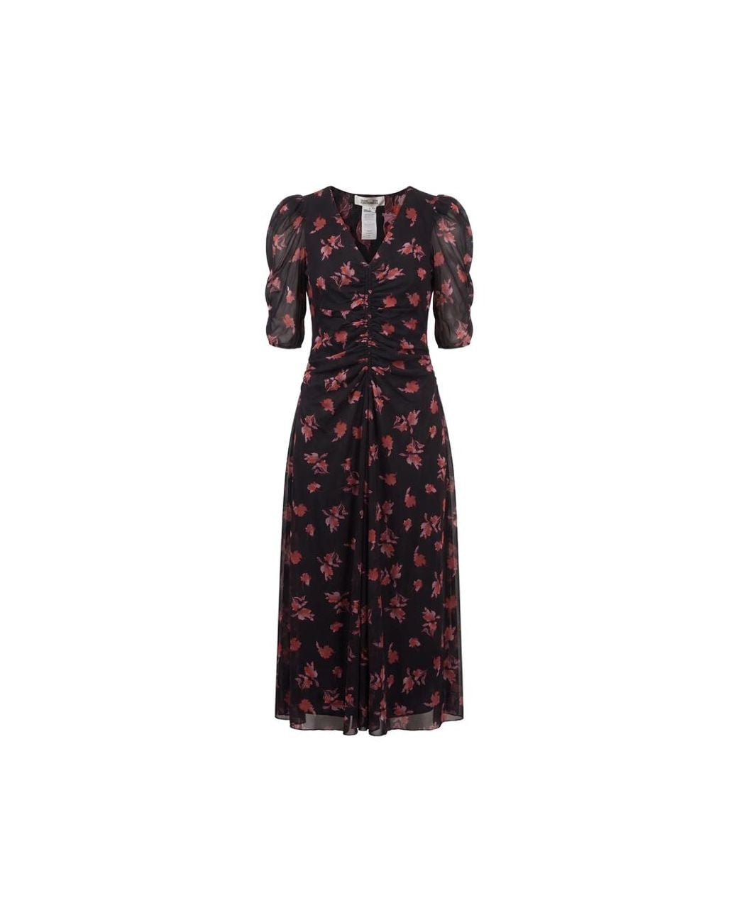 Diane von Furstenberg Blue Koren Floral-Print Ruched Midi Dress