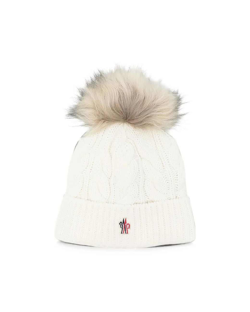 Moncler White Cable-Knit Pompom Beanie Hat