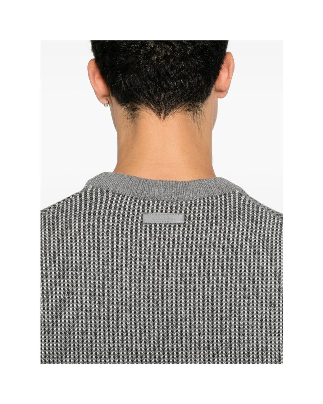 Calvin Klein Gray Waffle-Knit Crew-Neck Sweater for men