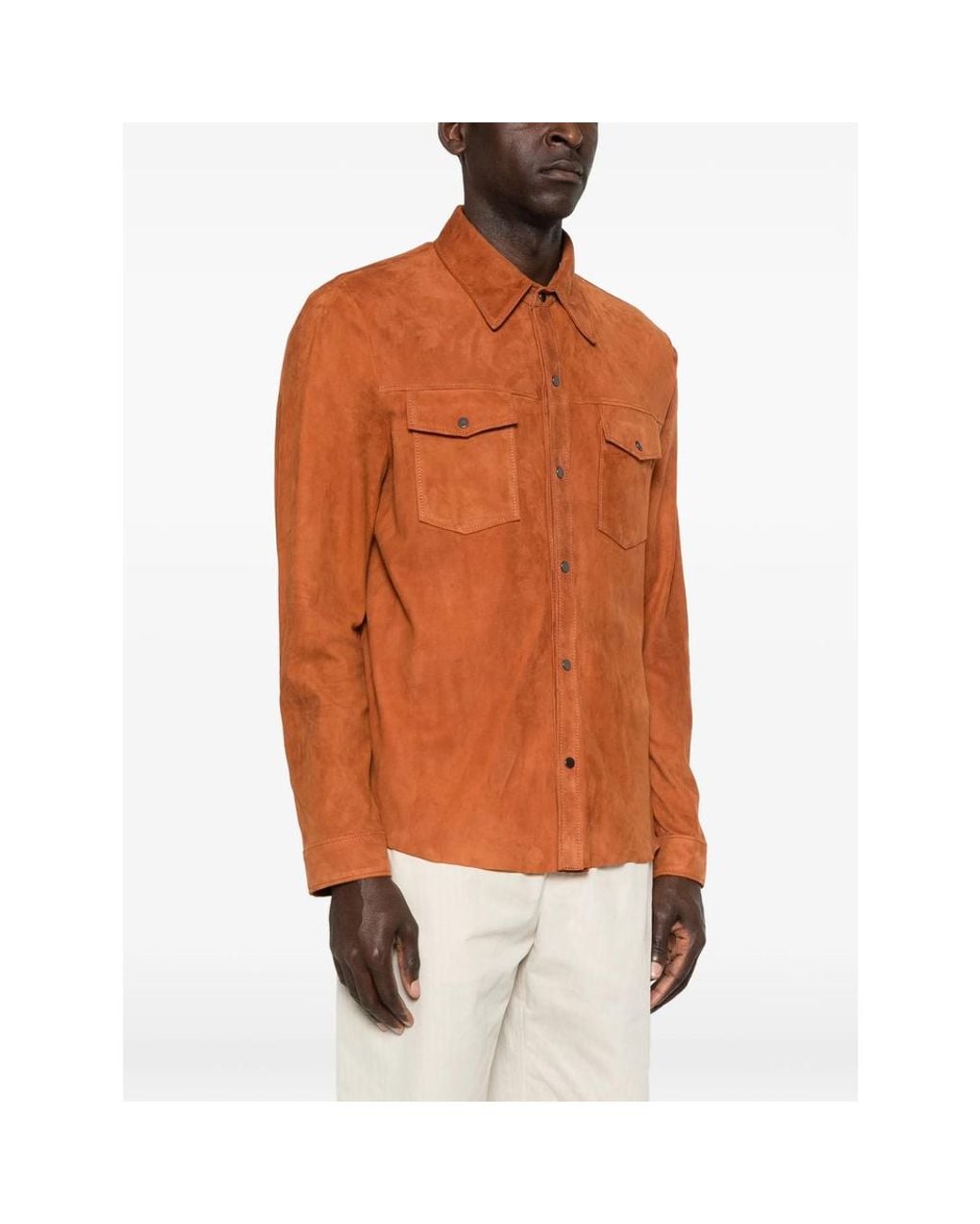 Salvatore Santoro Orange Shirt Jacket Leather for men