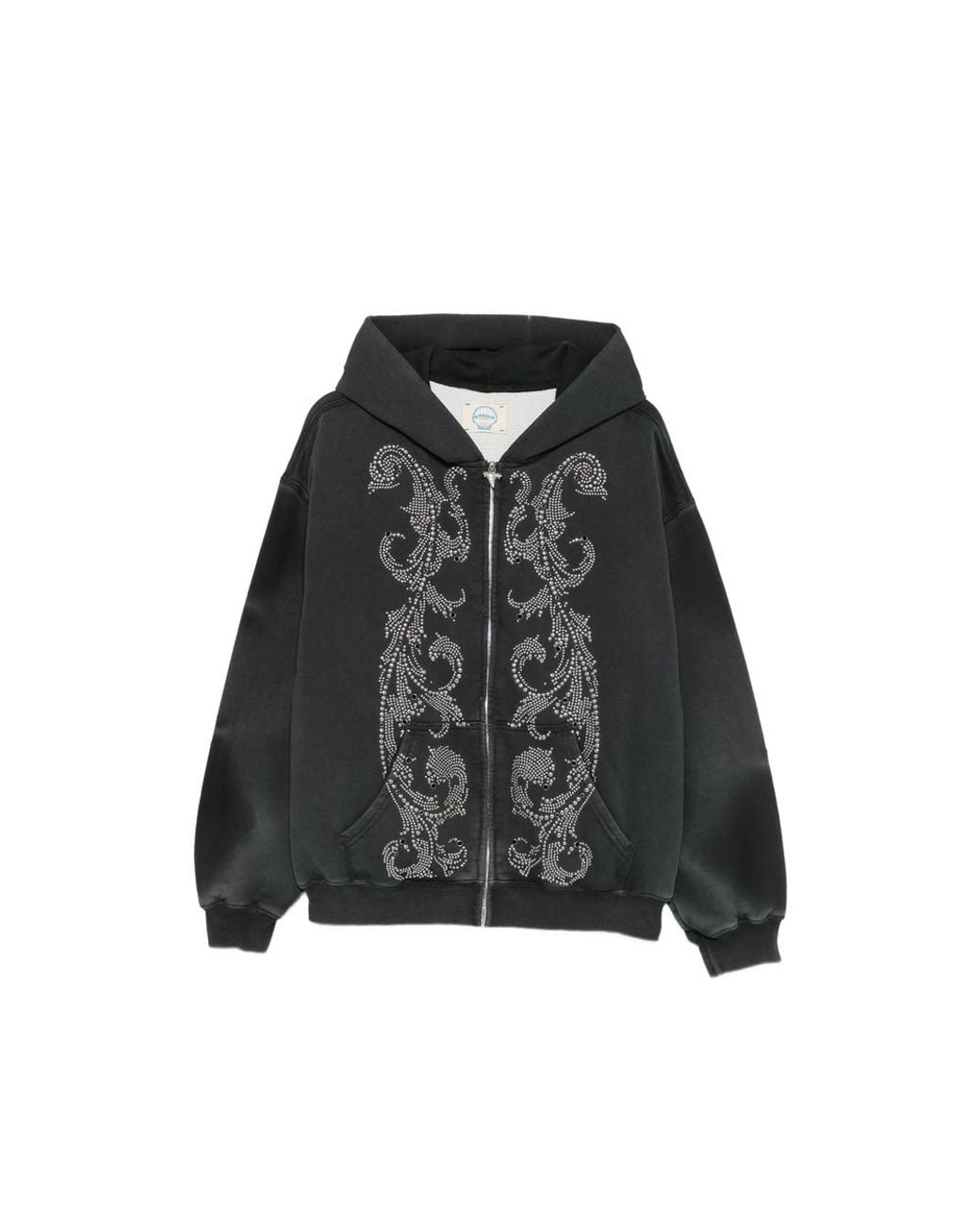 ERCOLE STUDIO Black Stud-Embellished Zip-Up Hoodie for men