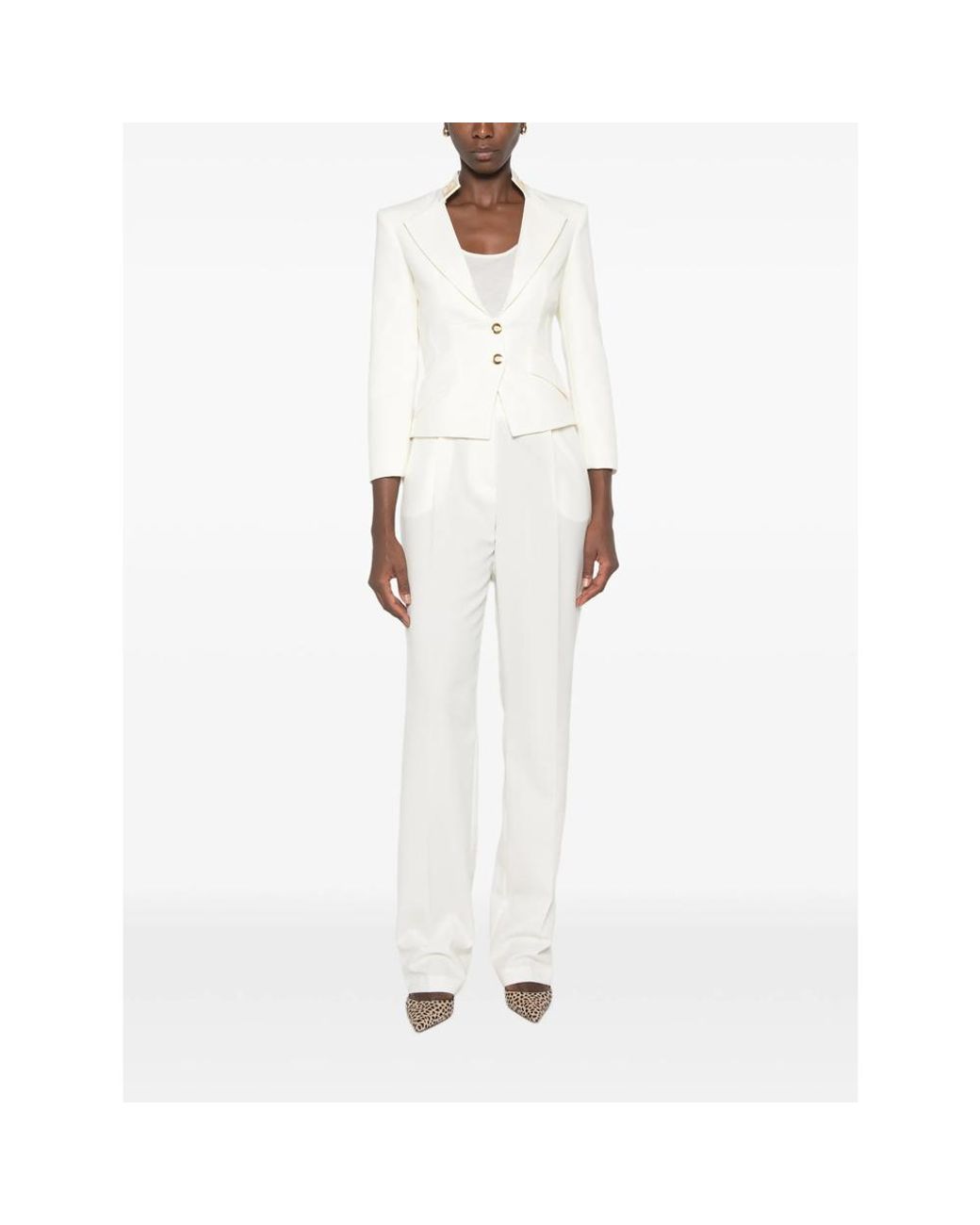 Elisabetta Franchi White Logo-Plaque Peak-Lapels Jacket