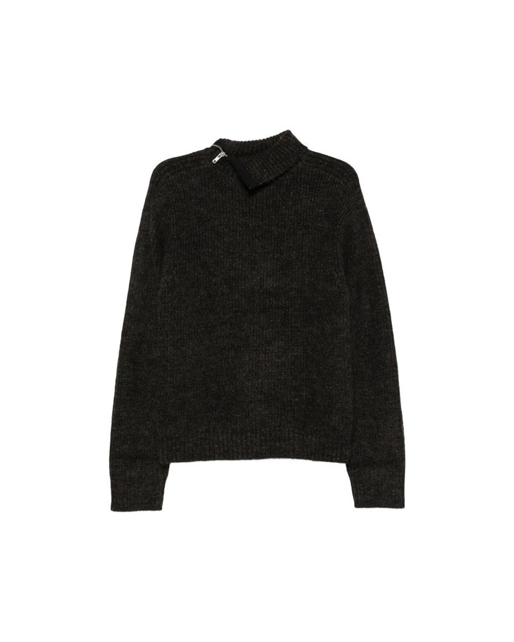 Entire studios Black Zip-Neck Ribbed Sweater for men