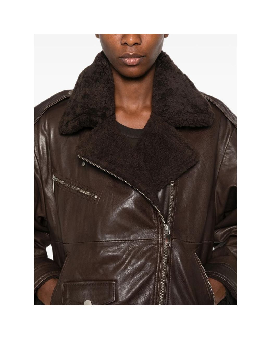 Gestuz Black Belted Shearling-Collar Jacket