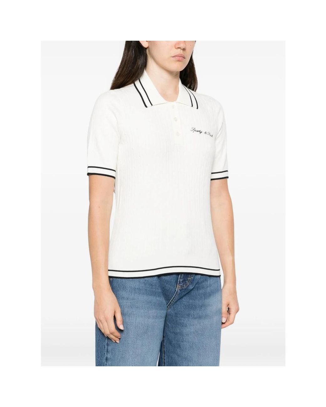 Sporty & Rich White Cable-Knit Polo Shirt