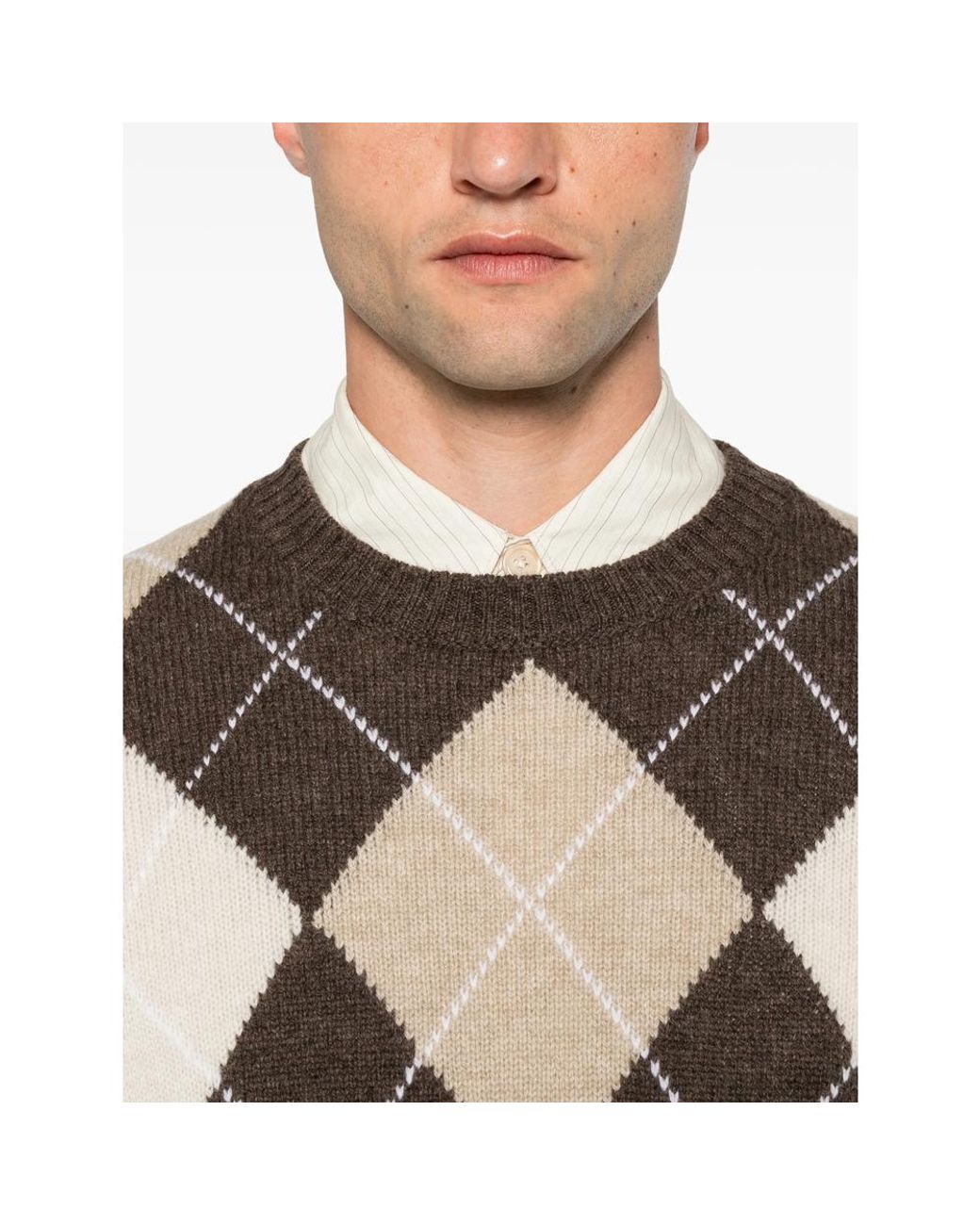 La Fileria Brown Argyle-Knit Sweater for men