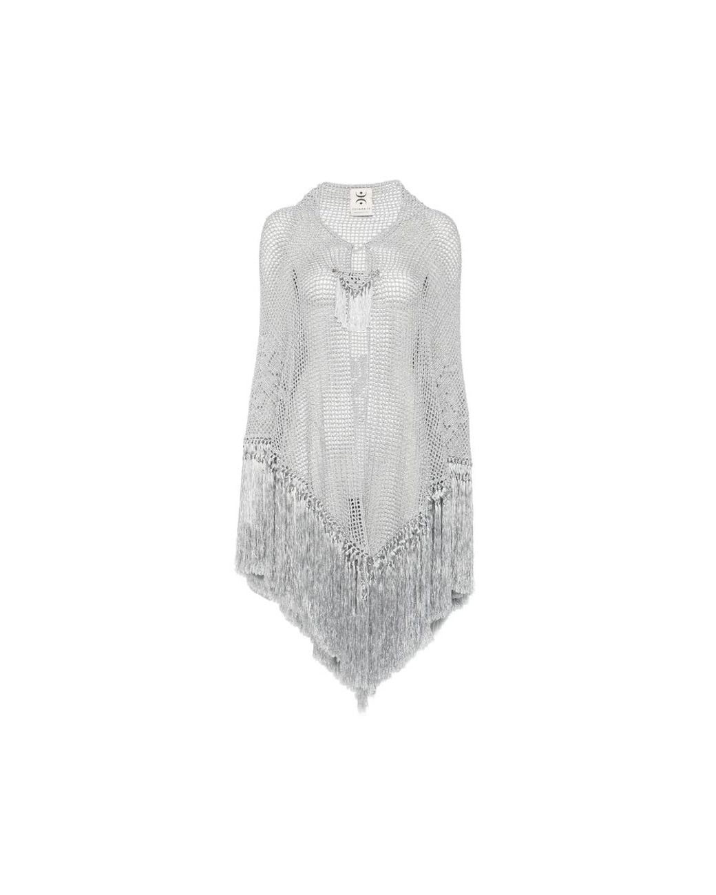 Chiara Is Gray Scialle Rosa Fringed-Trim Crochet-Knit Poncho