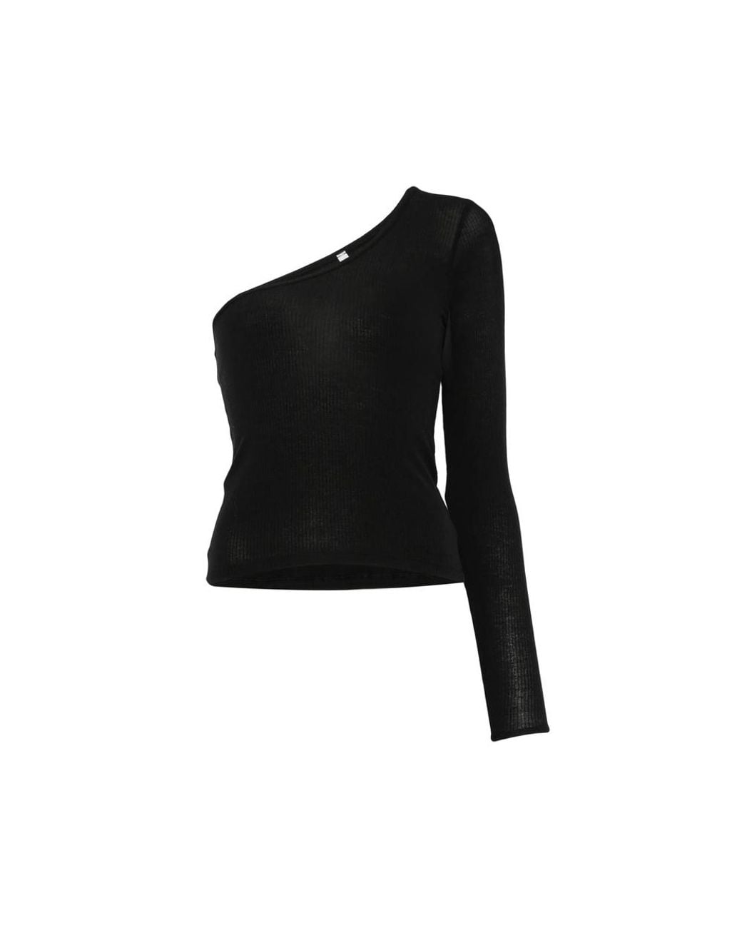 Baserange Black One-Shoulder Ribbed-Knit Top