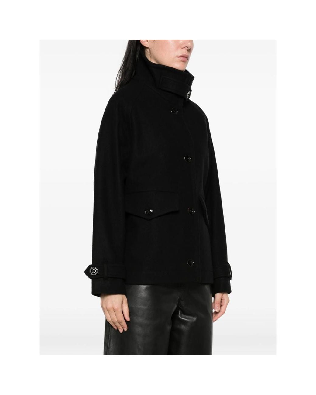 Sessun Black High-Neck Button-Up Oversized Jacket