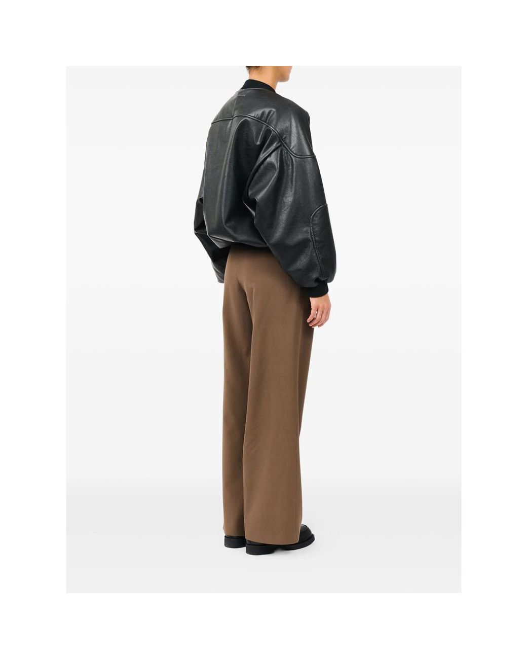 MM6 by Maison Margiela Black Faux Leather Jacket With Rib-Knit Trim
