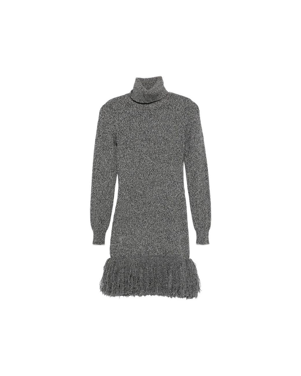ELY ELY Gray Roll-Neck Fringed Mini Dress