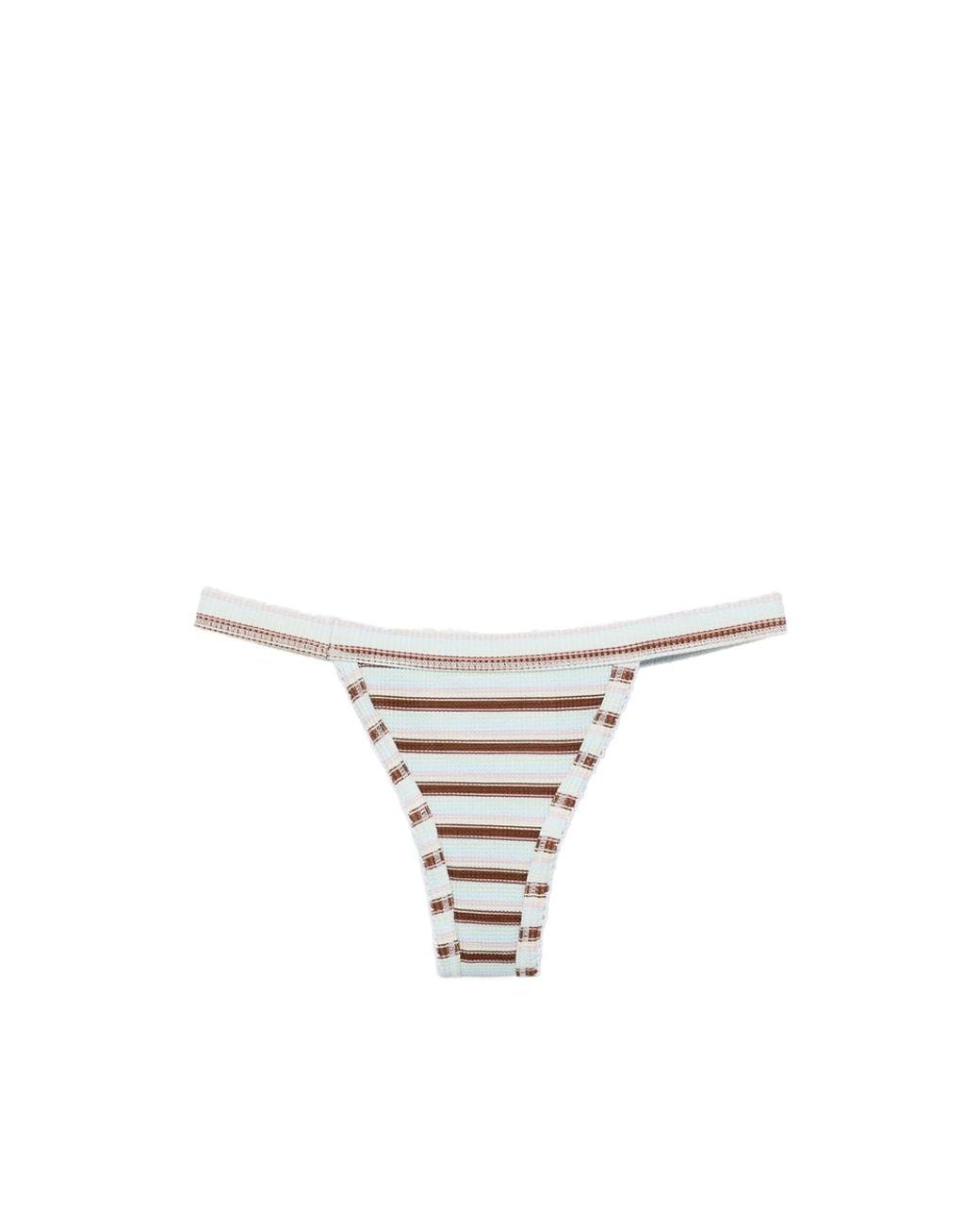 Frankie's Bikinis White Stripe-Pattern Bikini Bottoms