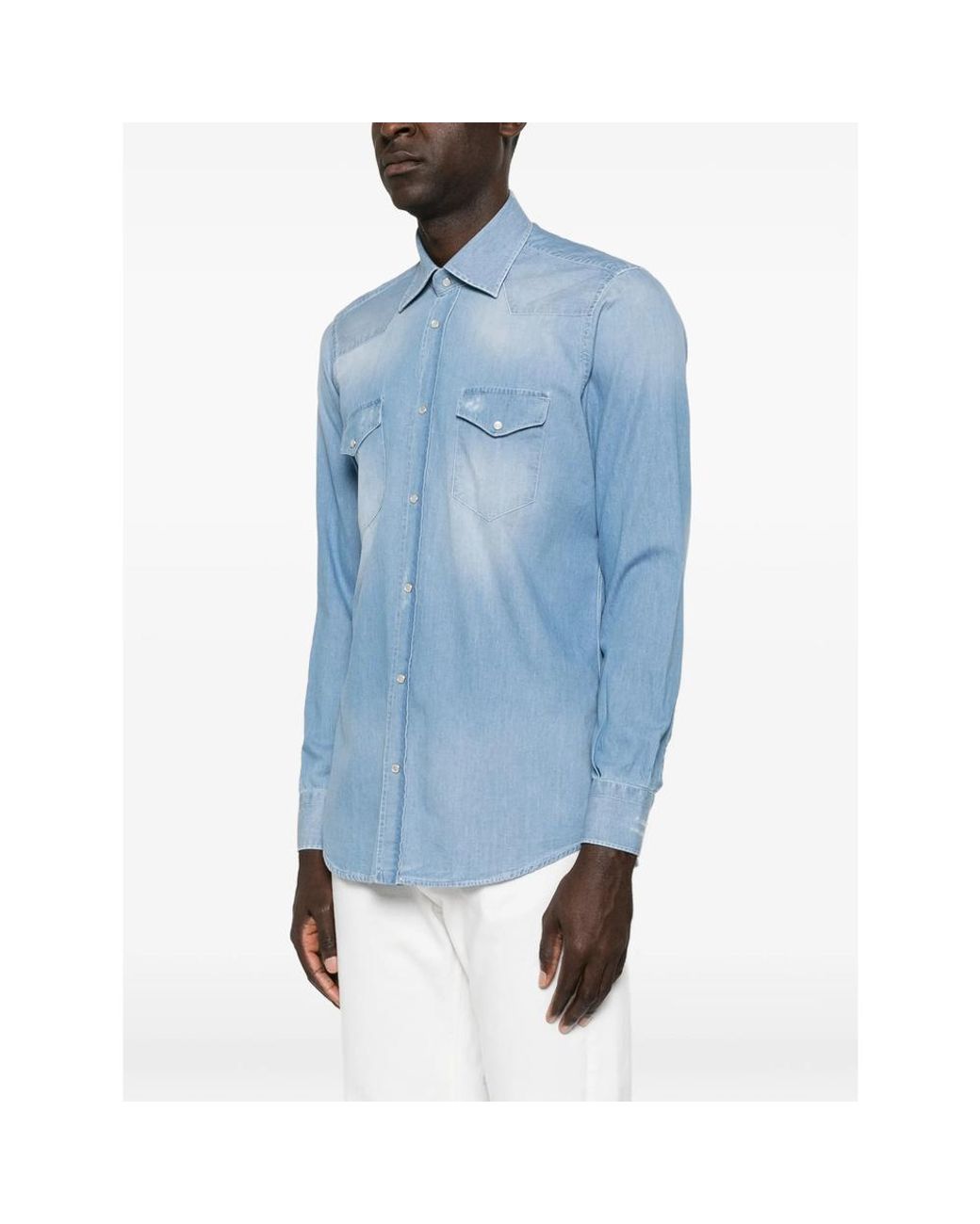 Sartorio Napoli Blue Western-Yoke Faded Shirt for men