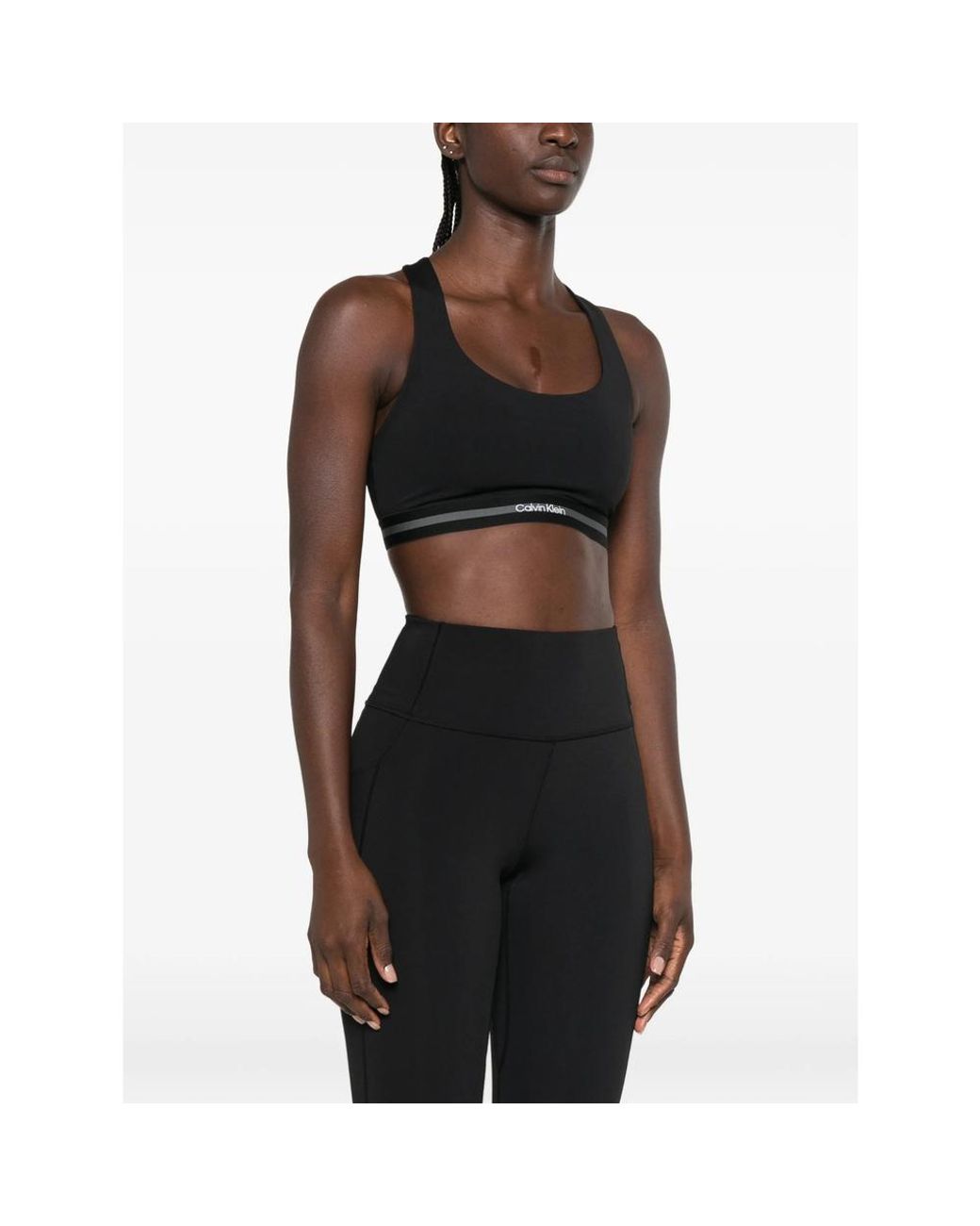 Calvin Klein Black Logo-Tape Racerback Sports Bra