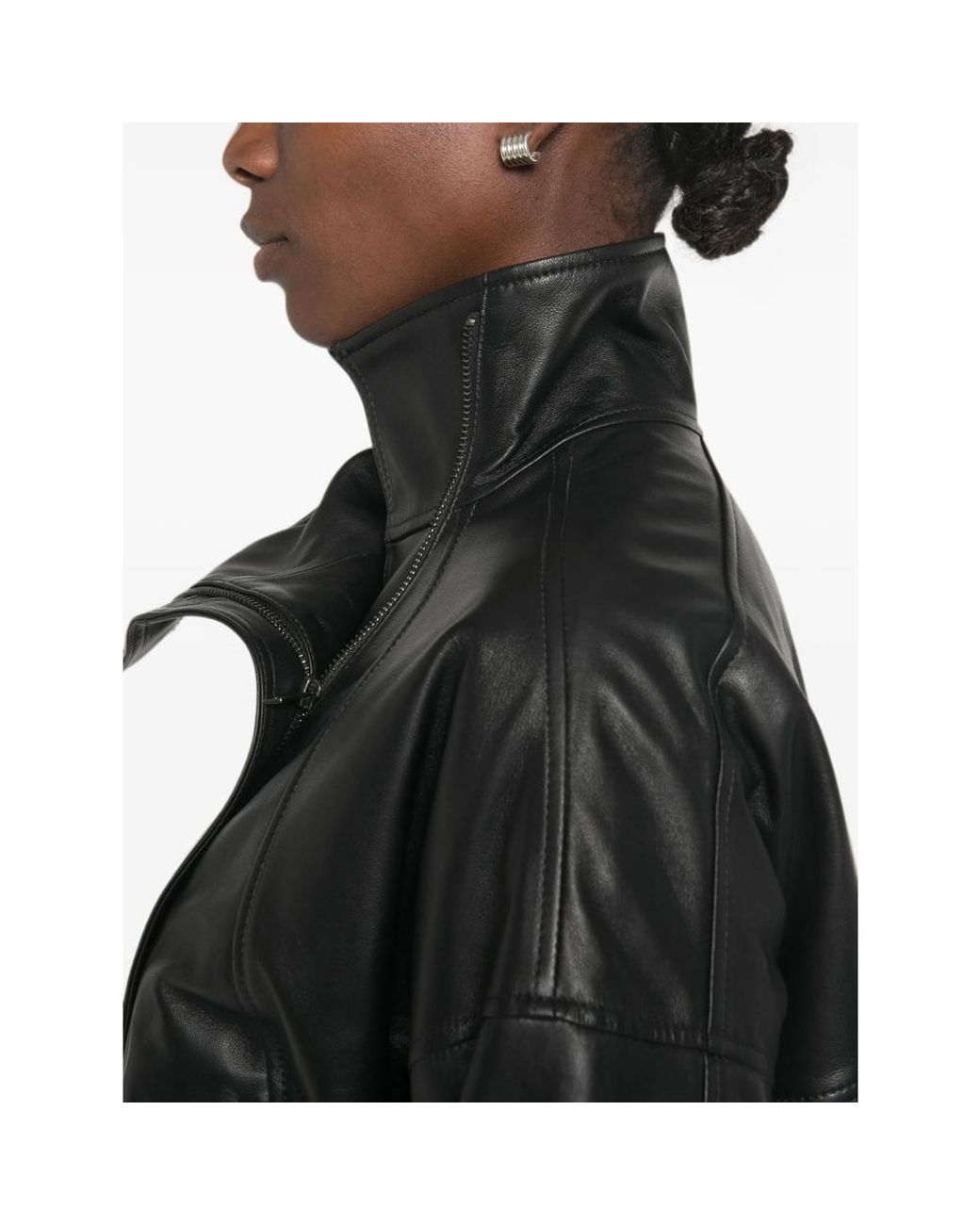 Vince Black Leather Bomber Jacket