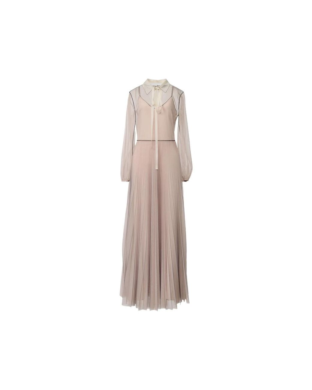 Fabiana Filippi Natural Pleated Lace-Collar Maxi Dress