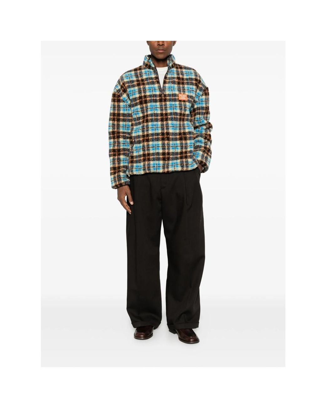 Drole de Monsieur Green Check-Pattern Fleece Jacket for men