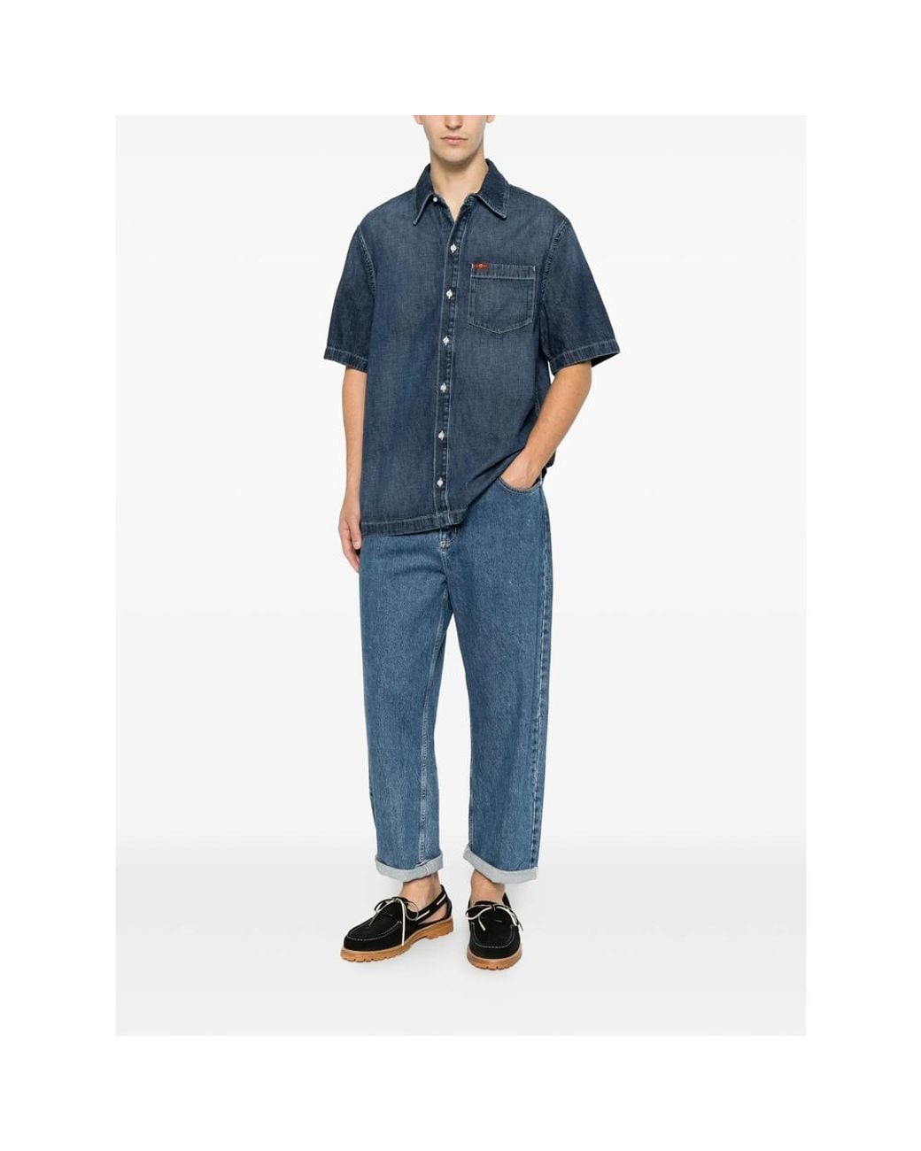 7 For All Mankind Blue Shirt Denim Short-Sleeve for men
