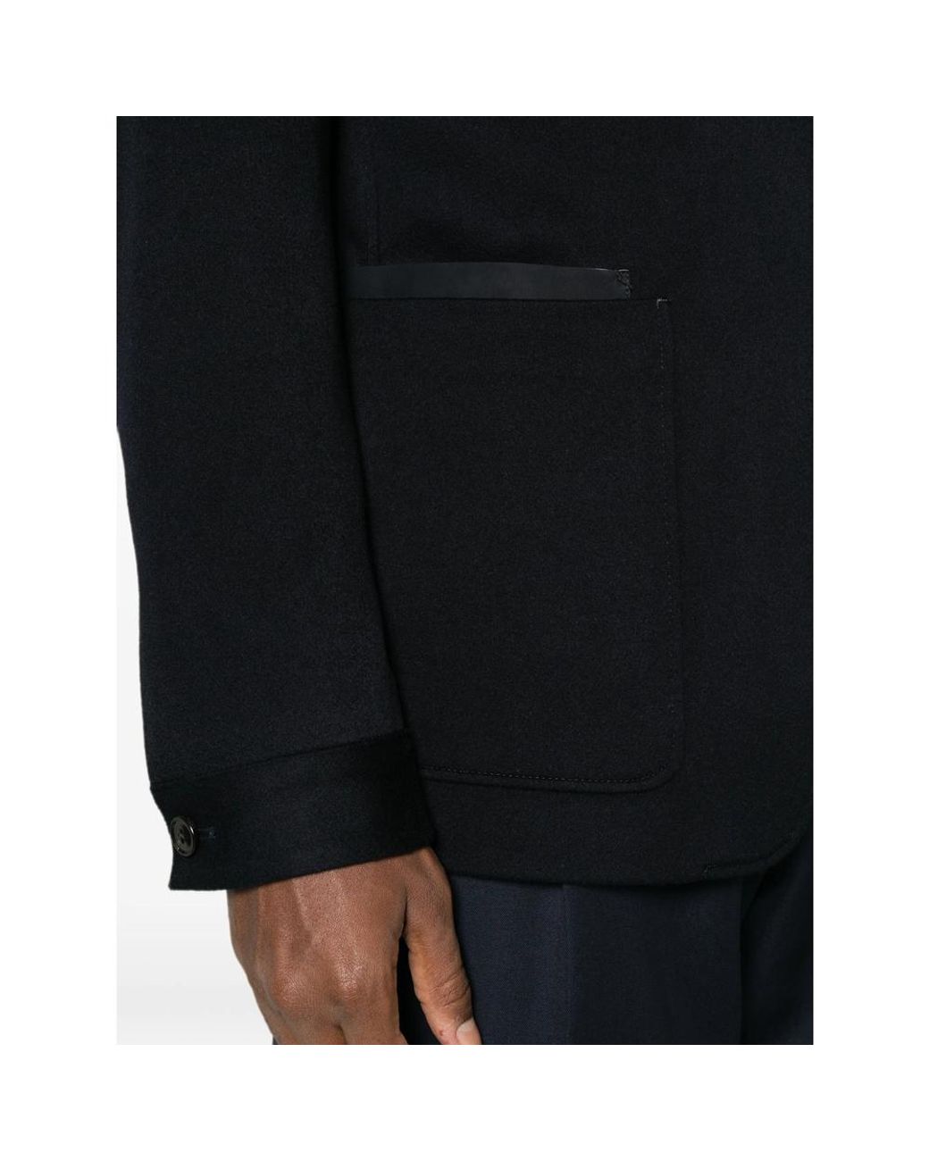 Zegna Black Mandarin-Collar Patch-Pocket Jacket for men