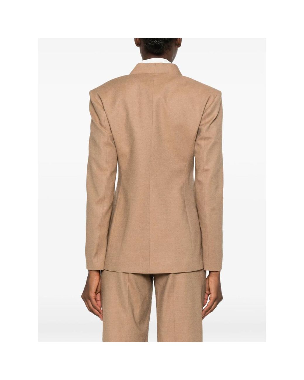 LE SULLY STUDIO Natural Double-Breasted Padded-Shoulder Blazer
