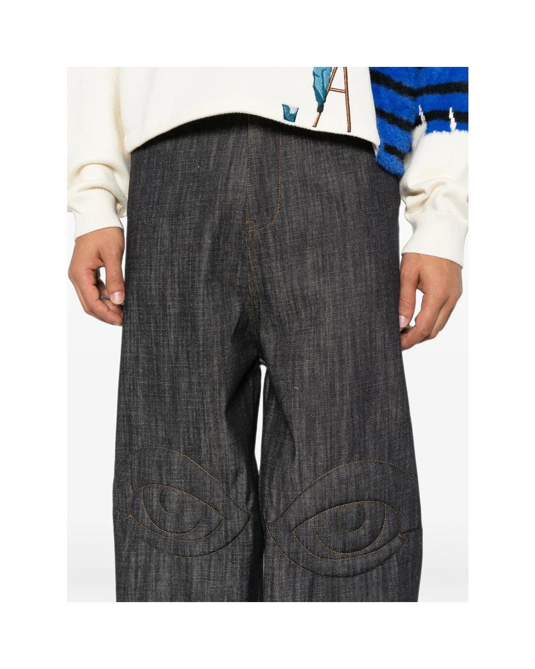 House of Errors Gray Eye-Patchwork Wide-Leg Jeans for men
