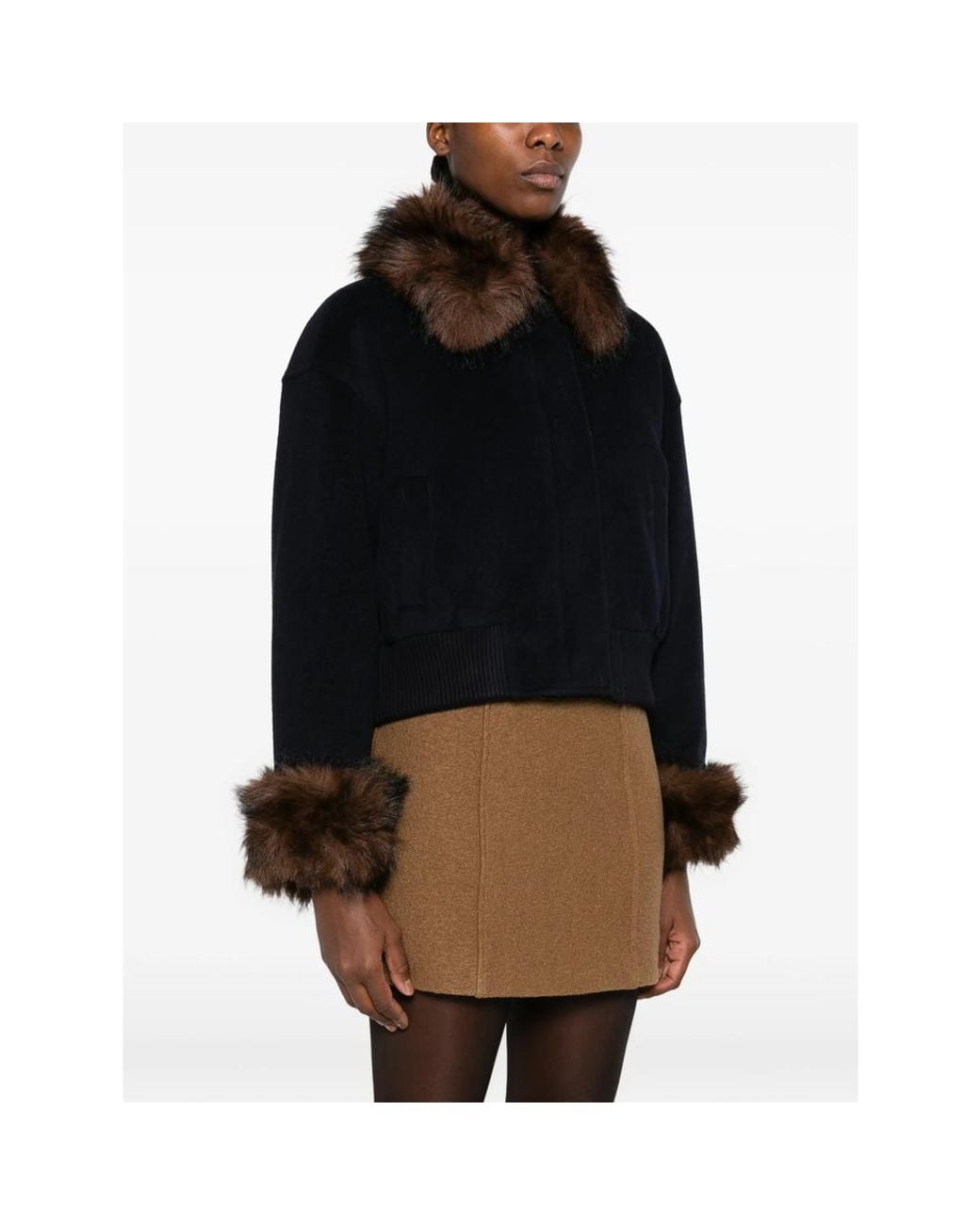 Self-Portrait Black Faux-Fur Trim Bomber Jacket
