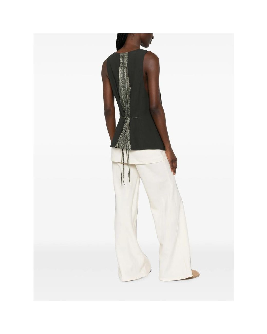 Ziggy Chen Green Patterned-Panel Vest